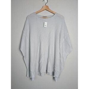 NWT LOFT Sweater Pullover Womens One Size Gray Waffle-Knit Oversized Collarless